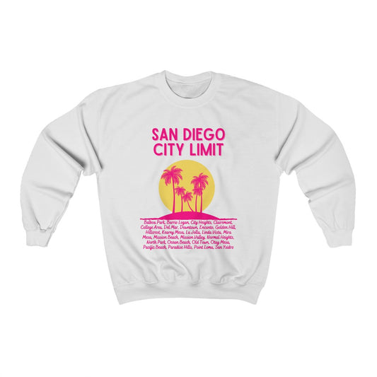 San Diego City Limit Sweatshirt | SD Areas on back (Pink)
