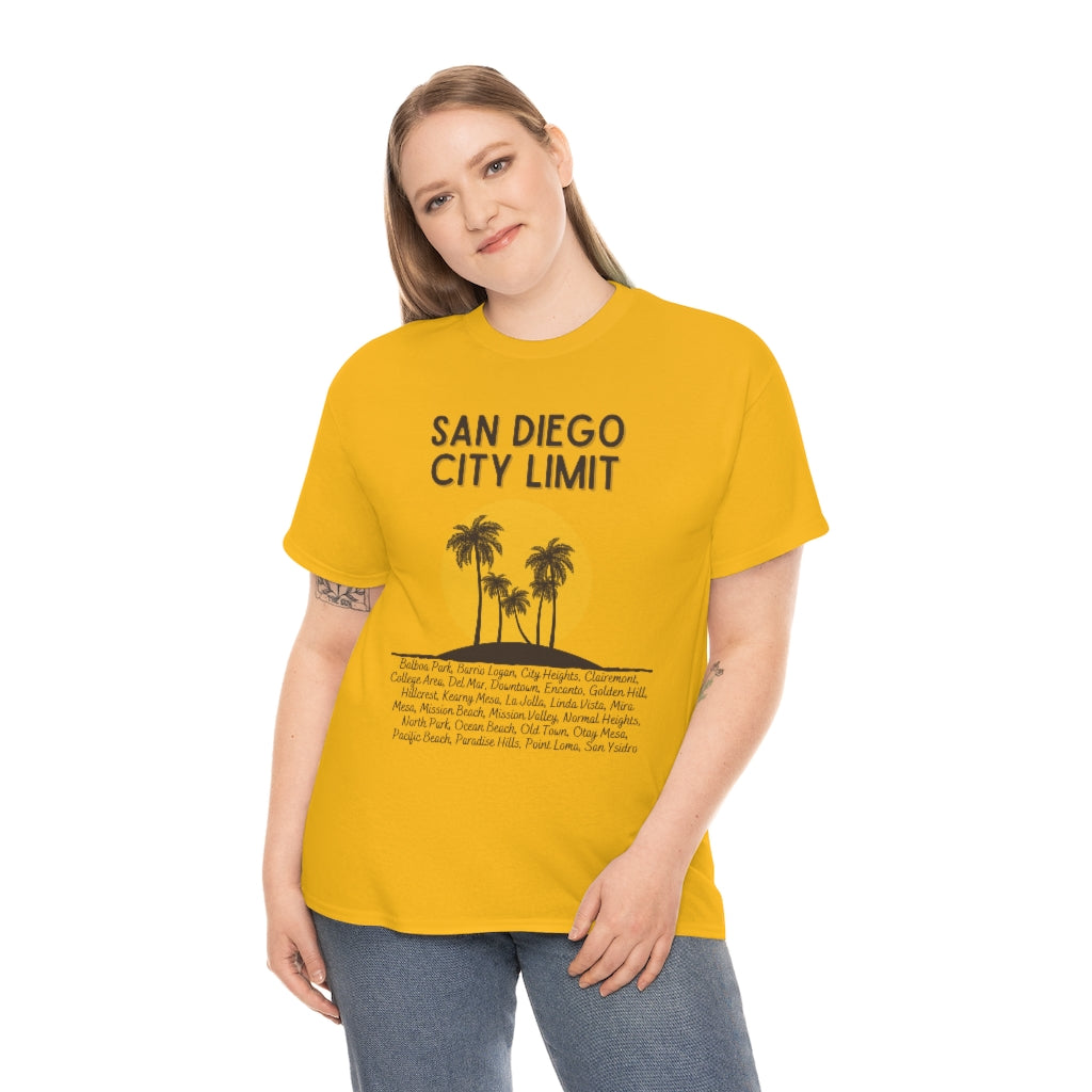 San Diego City Limit Heavy Cotton Tee, SD Areas on back