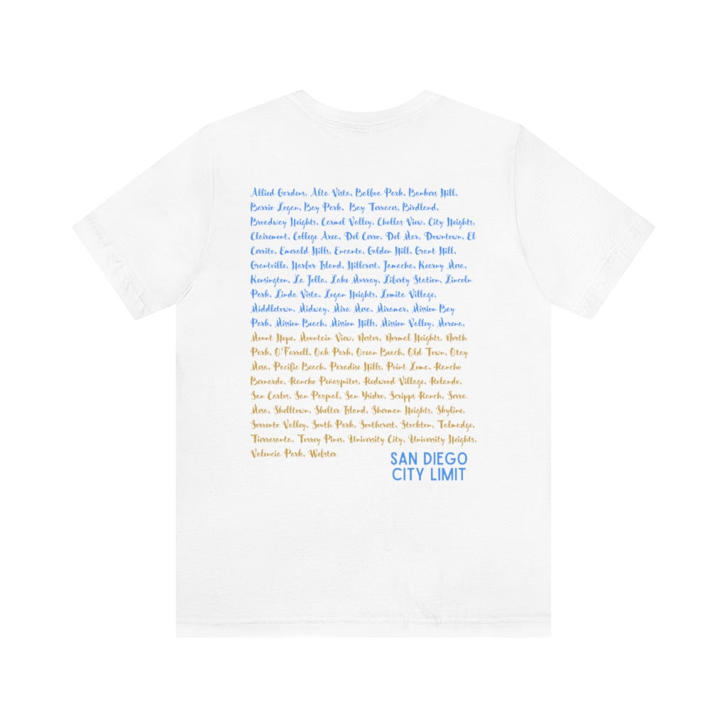San Diego Neighborhoods Tee | SD Areas on back (Baby Blue)