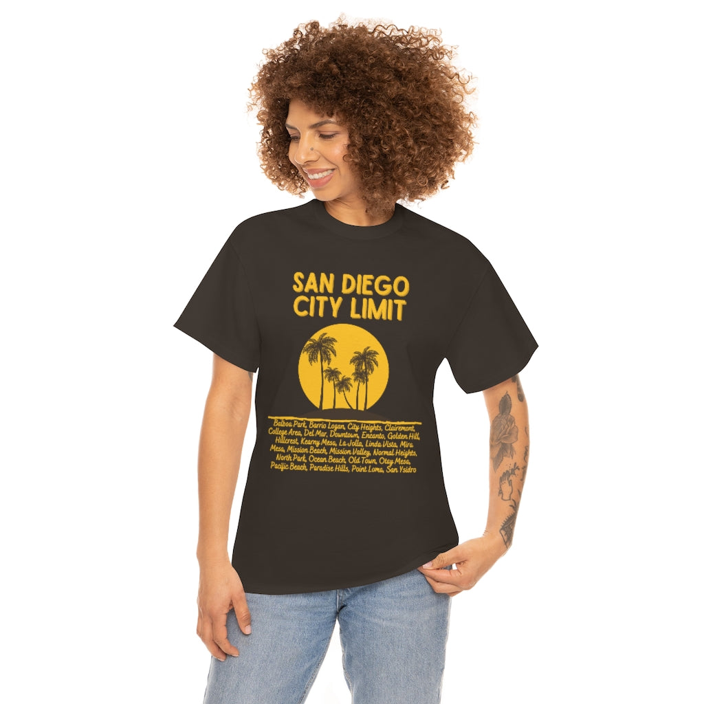 San Diego City Limit Heavy Cotton Tee, SD Areas on back
