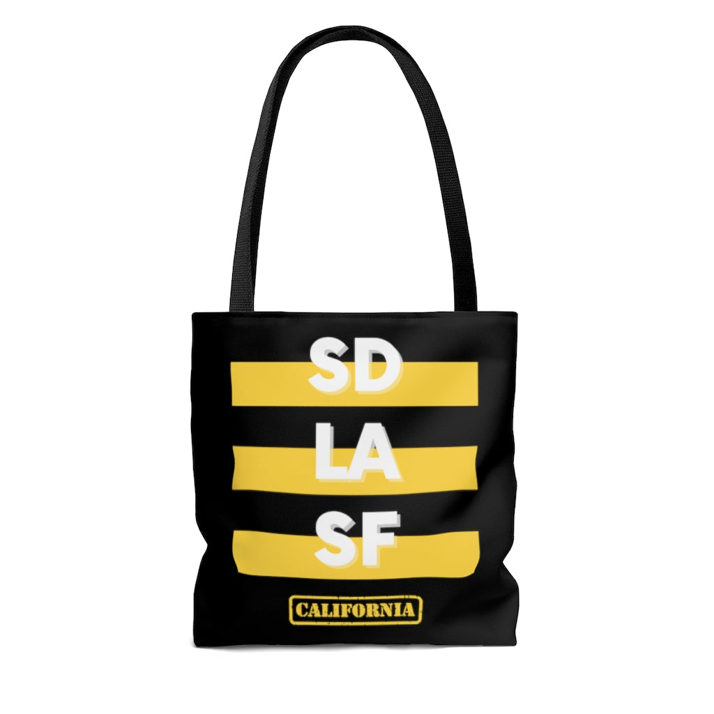SD LA SF California Yellow and Black Tote Bag