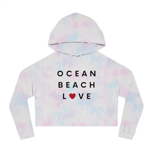 Ocean Beach Love Cropped Hoodie, SD Women's Hooded Sweatshirt