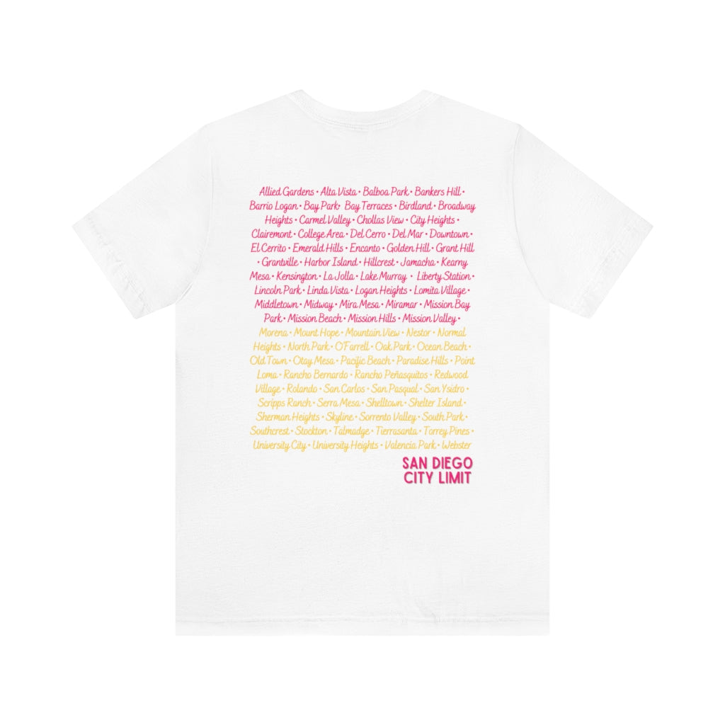 San Diego City Limit Tee | SD Areas on back (Pink)