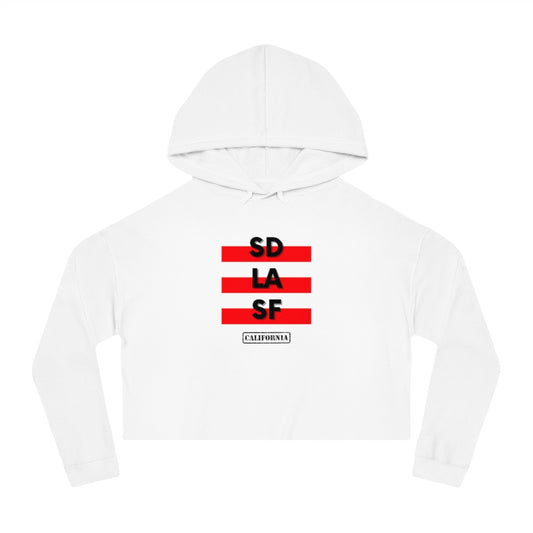 SD LA SF California Cropped Women's Hoodie (Red)