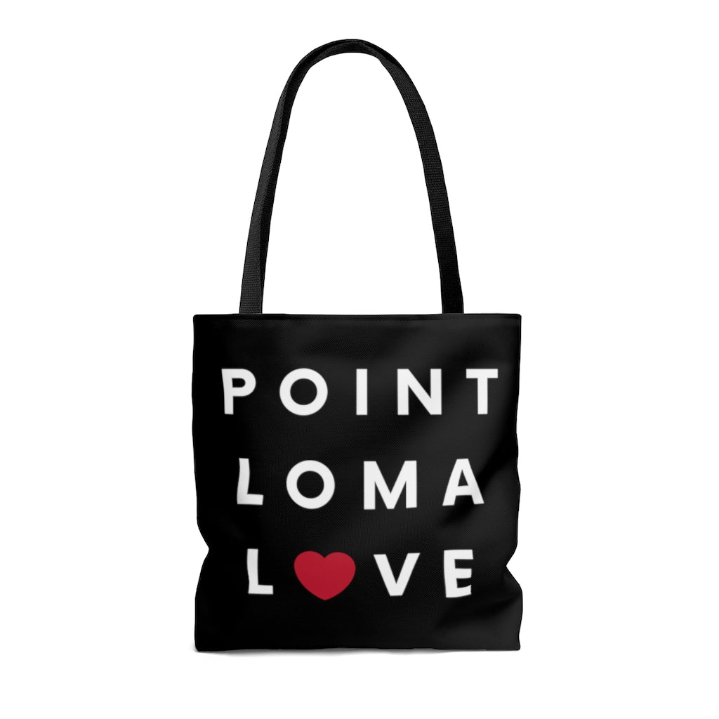 Point Loma Love Black Tote Bag, San Diego Neighborhood Beach Bag