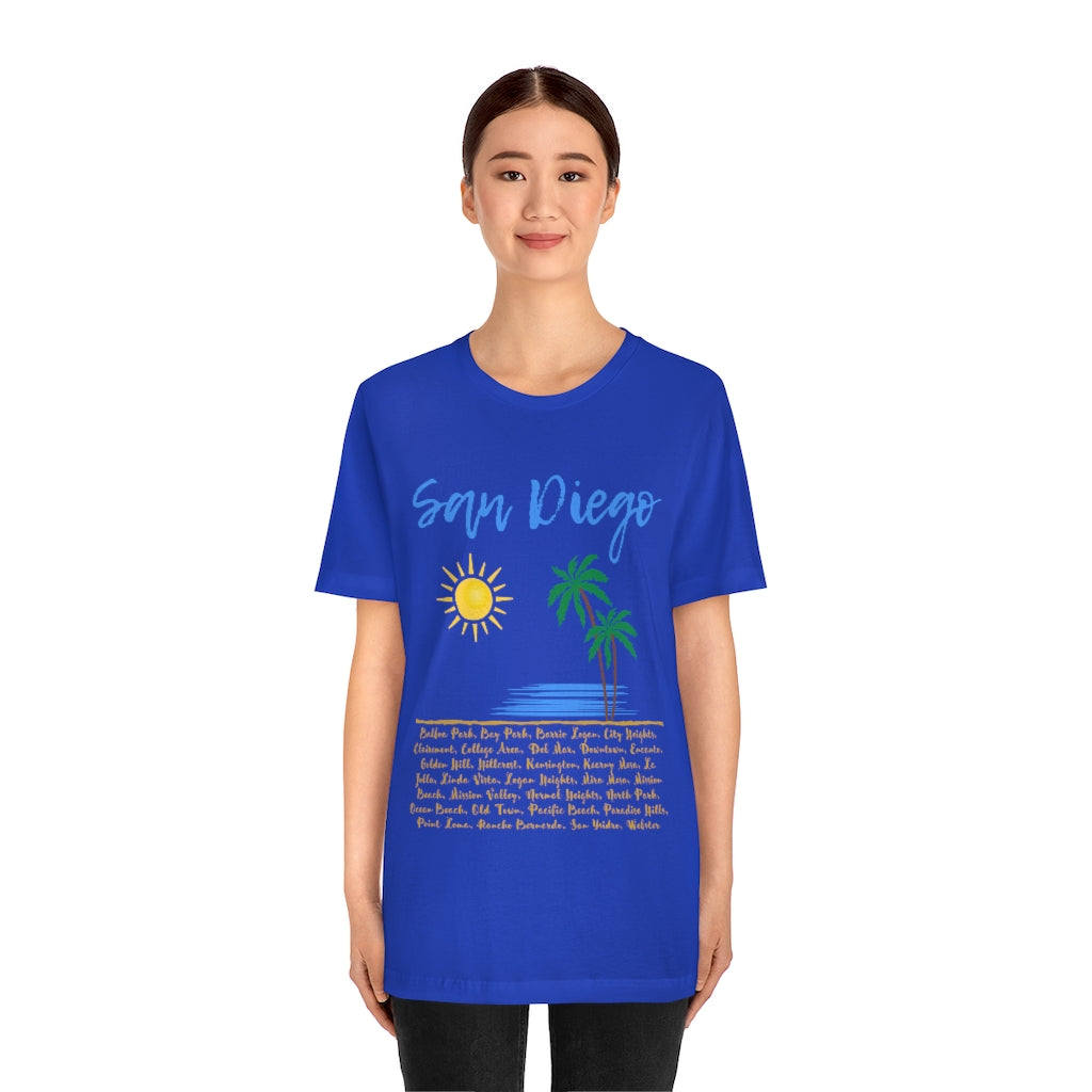 San Diego Neighborhoods Tee | SD Areas on back (Baby Blue)