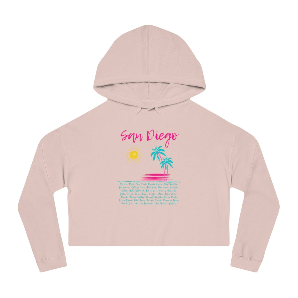 San Diego Beach Neighborhoods Cropped Hoodie (Pink)