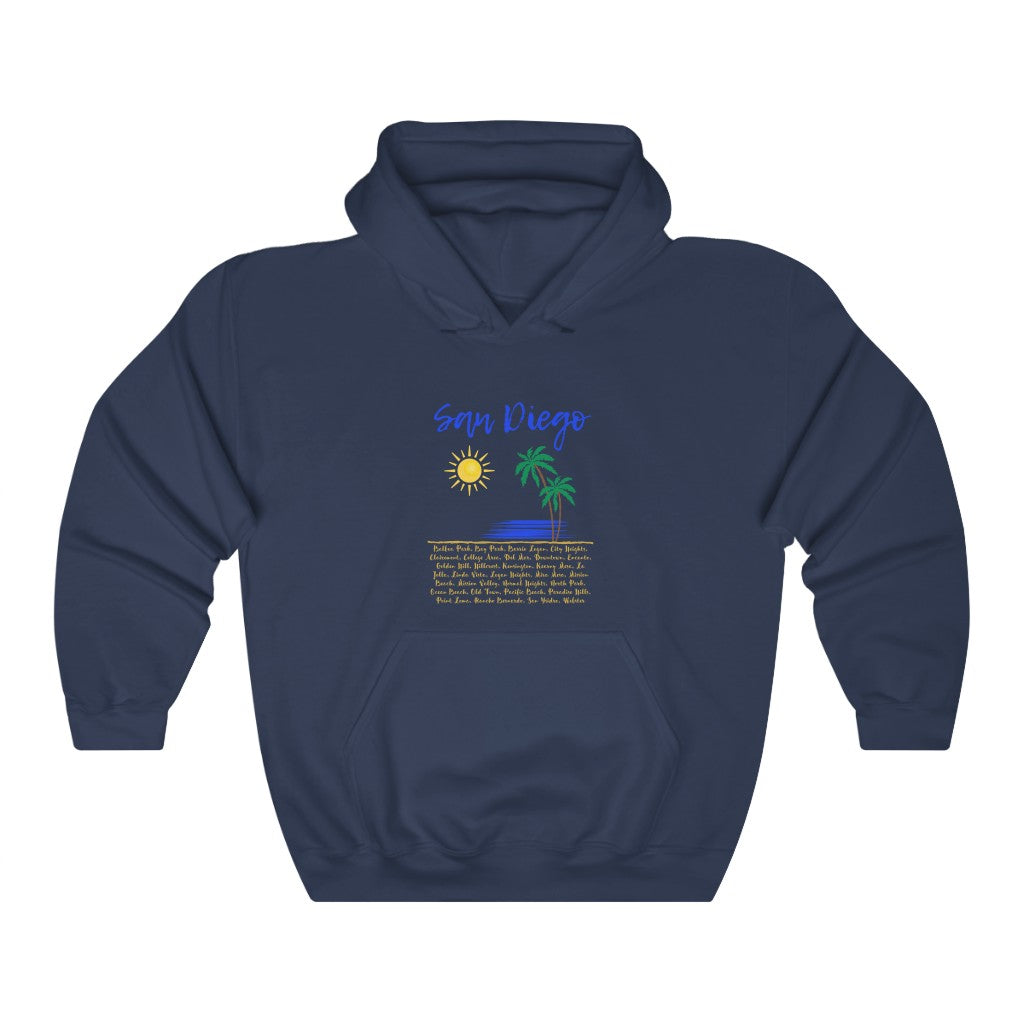 San Diego Neighborhoods Hoodie | SD Areas on back (Royal Blue)