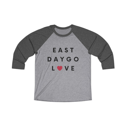East Daygo Love Long Sleeve Baseball Tee, San Diego Neighborhood 3/4 Sleeve T-Shirt(Unisex) (Multiple Colors Avail)
