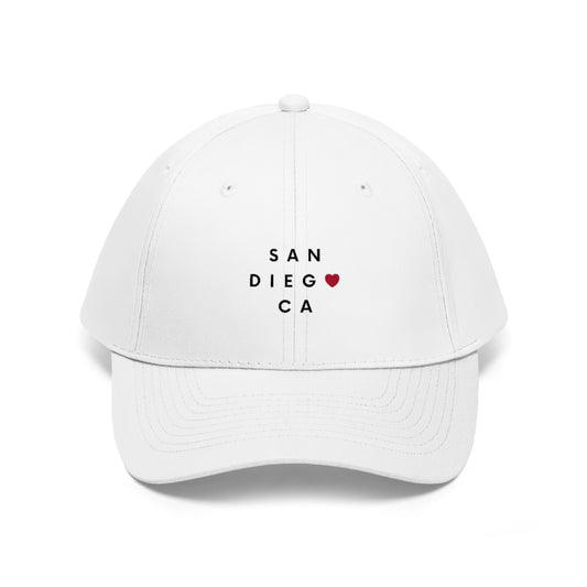 San Diego CA Twill Hat, San Diego Cap (Unisex) (Multiple Colors Avail)