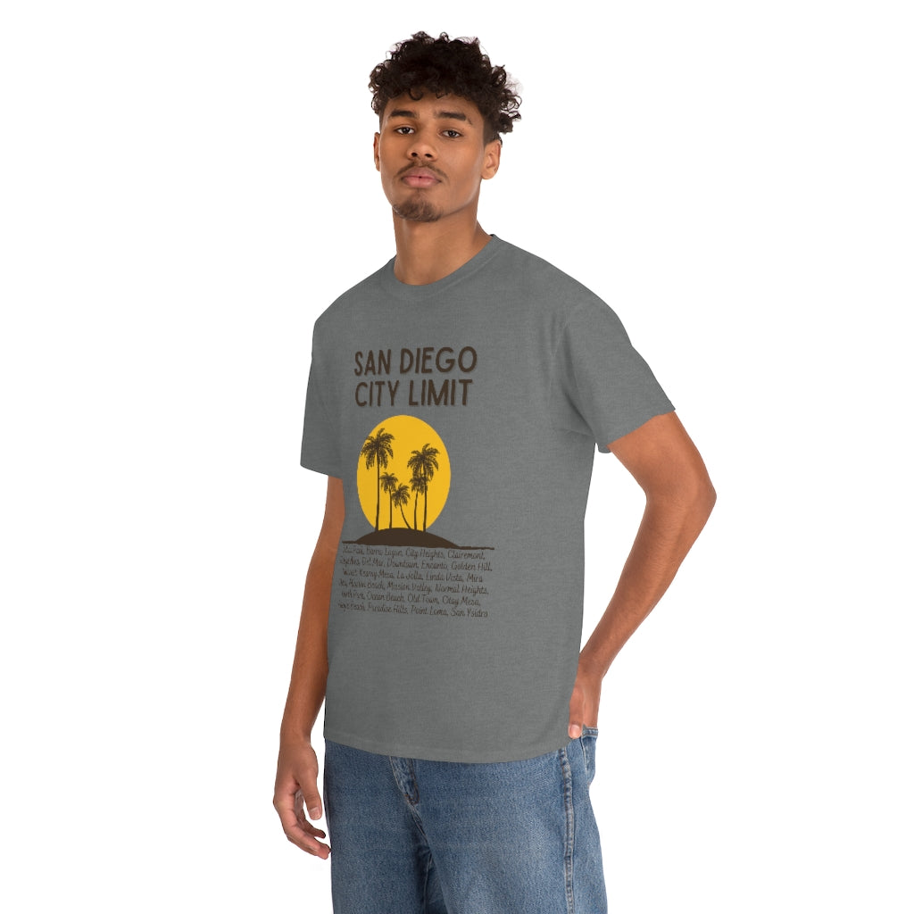 San Diego City Limit Heavy Cotton Tee, SD Areas on back