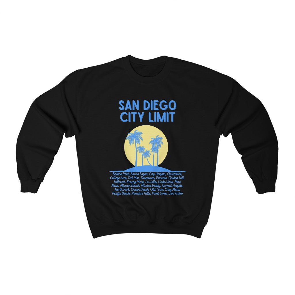 San Diego City Limit Sweatshirt | SD Areas on back (Baby Blue)