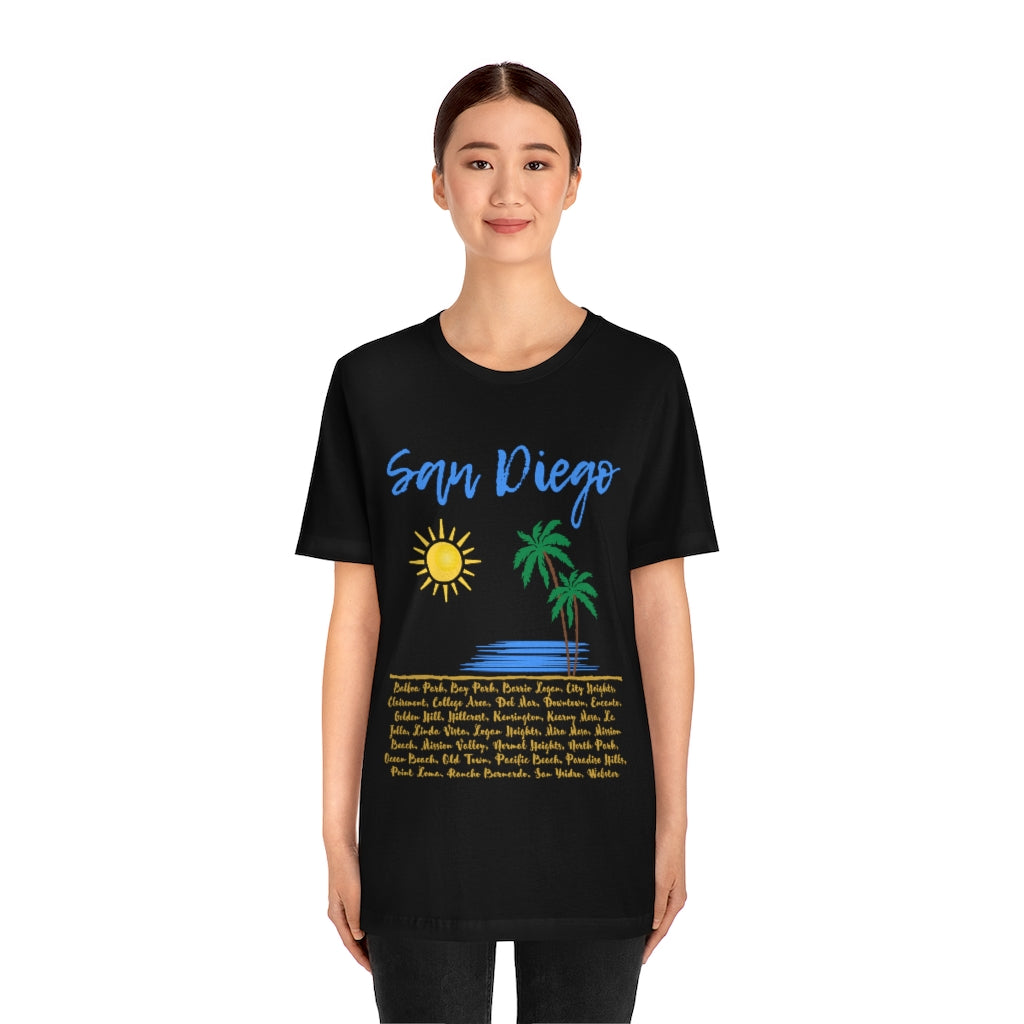 San Diego Neighborhoods Tee | SD Areas on back (Baby Blue)