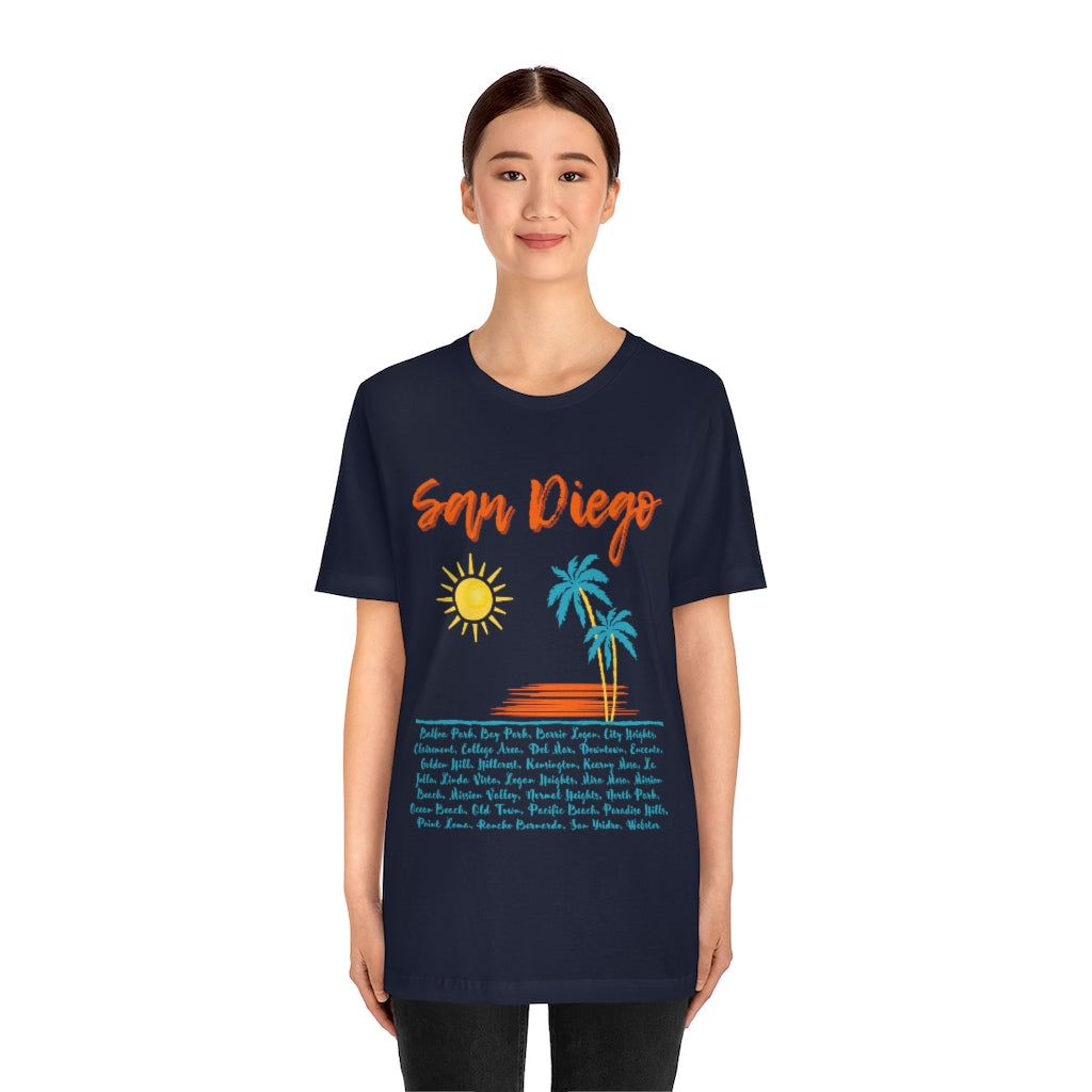 San Diego Neighborhoods Tee | SD Areas on back (Orange)