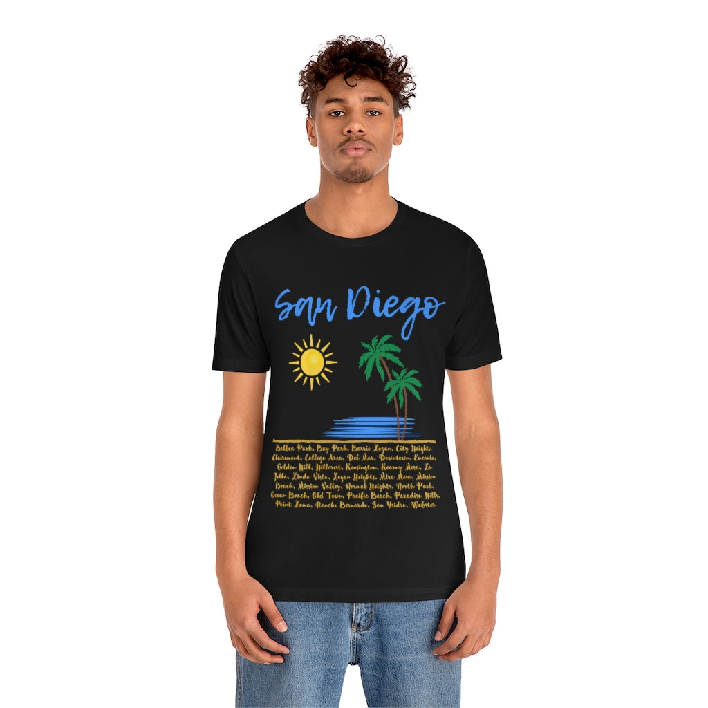 San Diego Neighborhoods Tee | SD Areas on back (Baby Blue)
