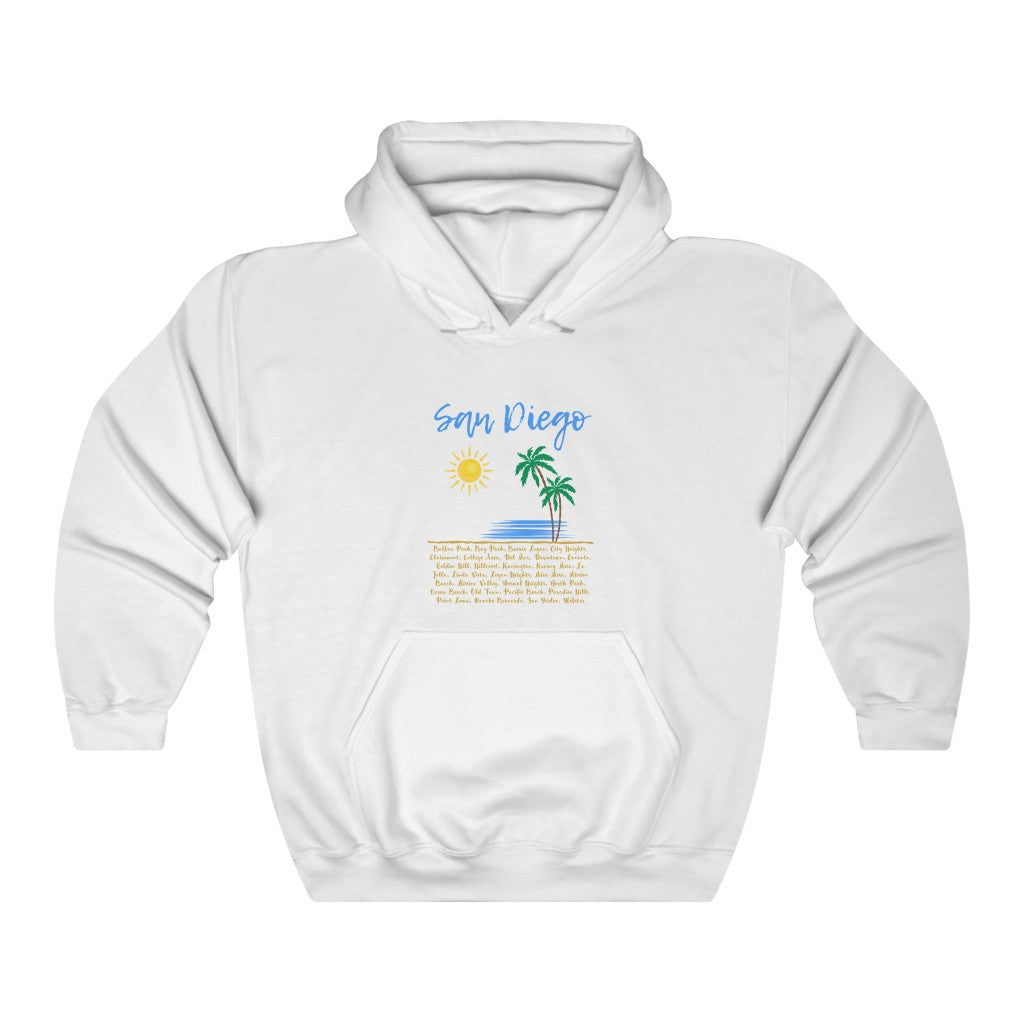 San Diego Neighborhoods Hoodie | SD Areas on back (Baby Blue)