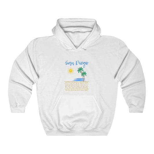 San Diego Neighborhoods Hoodie | SD Areas on back (Baby Blue)