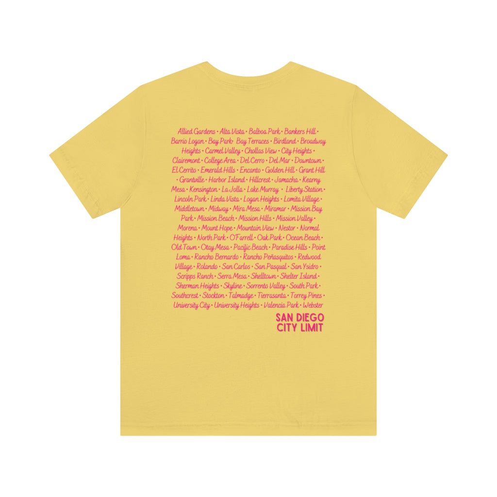 San Diego City Limit Tee | SD Areas on back (Pink)