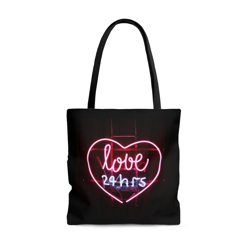 Love 24 Neon Sign Tote Bag
