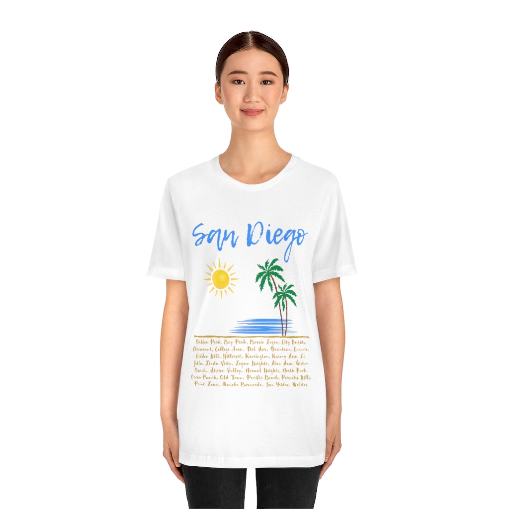 San Diego Neighborhoods Tee | SD Areas on back (Baby Blue)