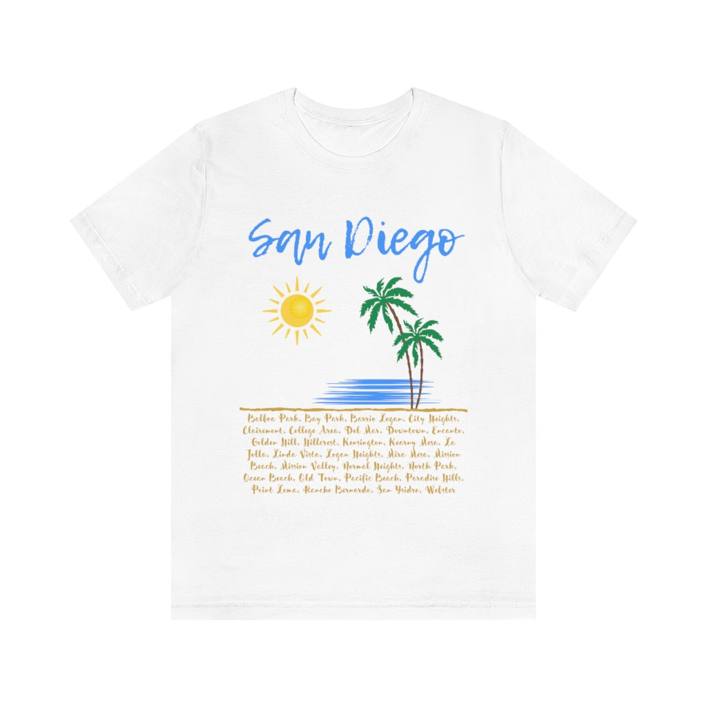 San Diego Neighborhoods Tee | SD Areas on back (Baby Blue)