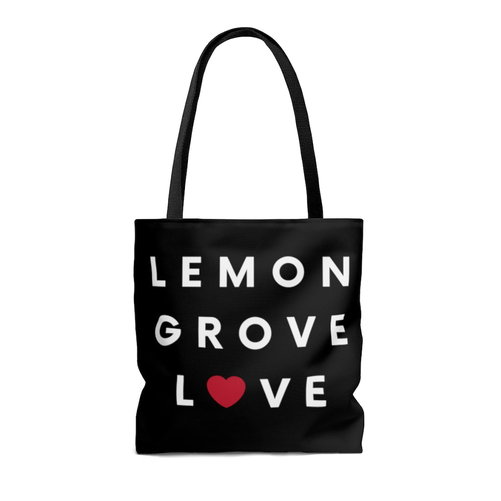 Lemon Grove Love Black Tote Bag, San Diego County Neighborhood Beach Bag