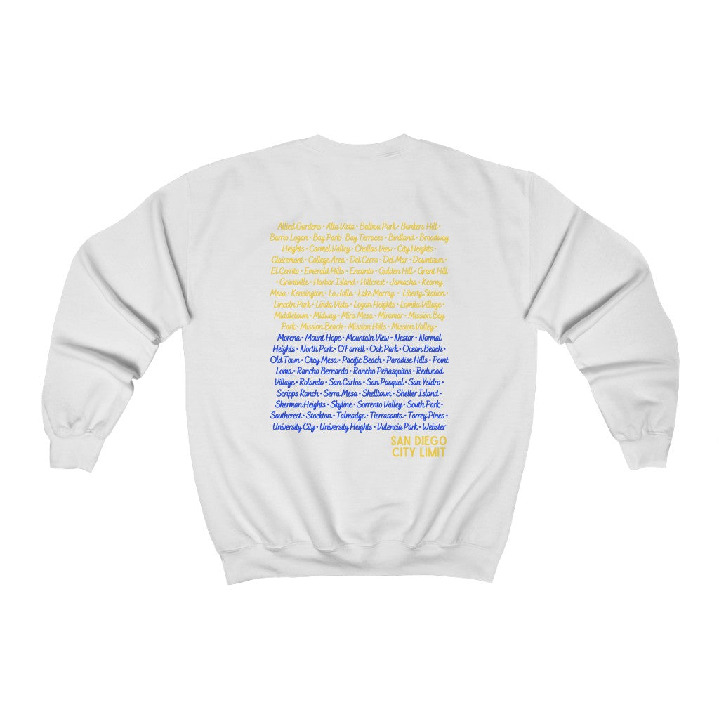 San Diego City Limit Sweatshirt | SD Areas on back (Royal Blue)
