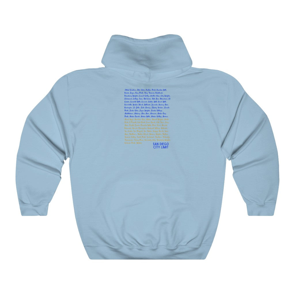 San Diego Neighborhoods Hoodie | SD Areas on back (Royal Blue)