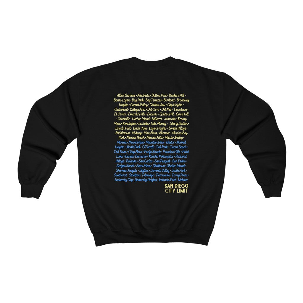 San Diego City Limit Sweatshirt | SD Areas on back (Baby Blue)