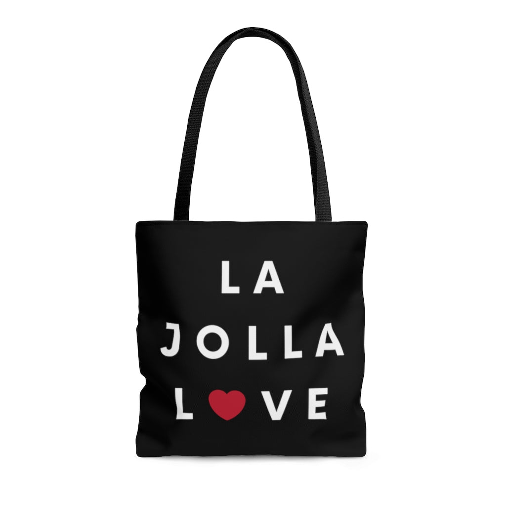 La Jolla Love Black Tote Bag, San Diego Neighborhood Beach Bag