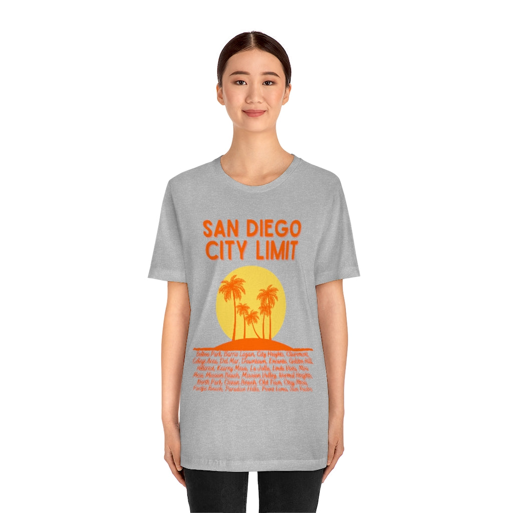 San Diego City Limit T-shirt | SD Tee Areas on Back (Orange)