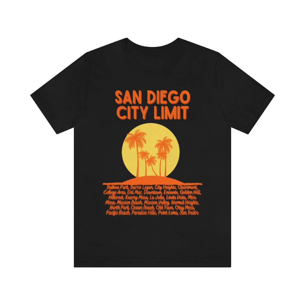San Diego City Limit T-shirt | SD Tee Areas on Back (Orange)
