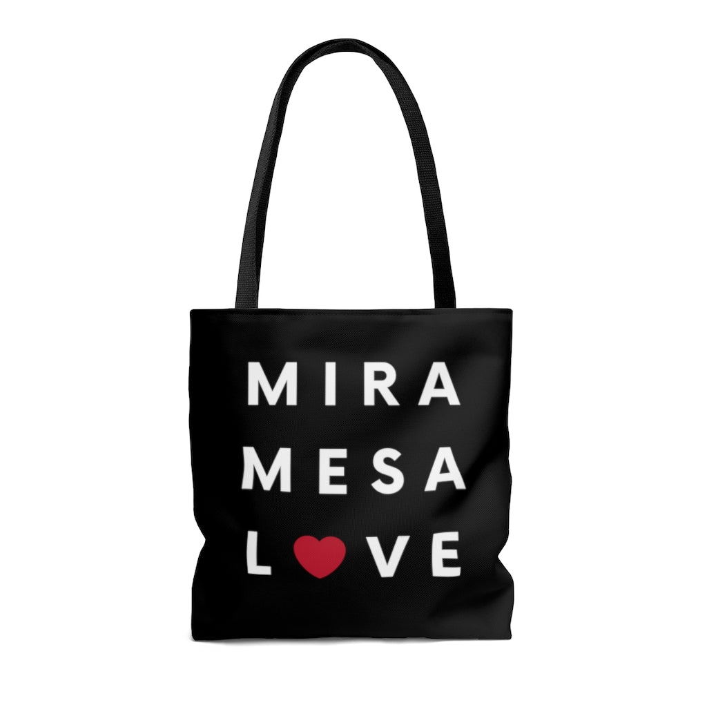 Mira Mesa Love Black Tote Bag, SD Beach Bag