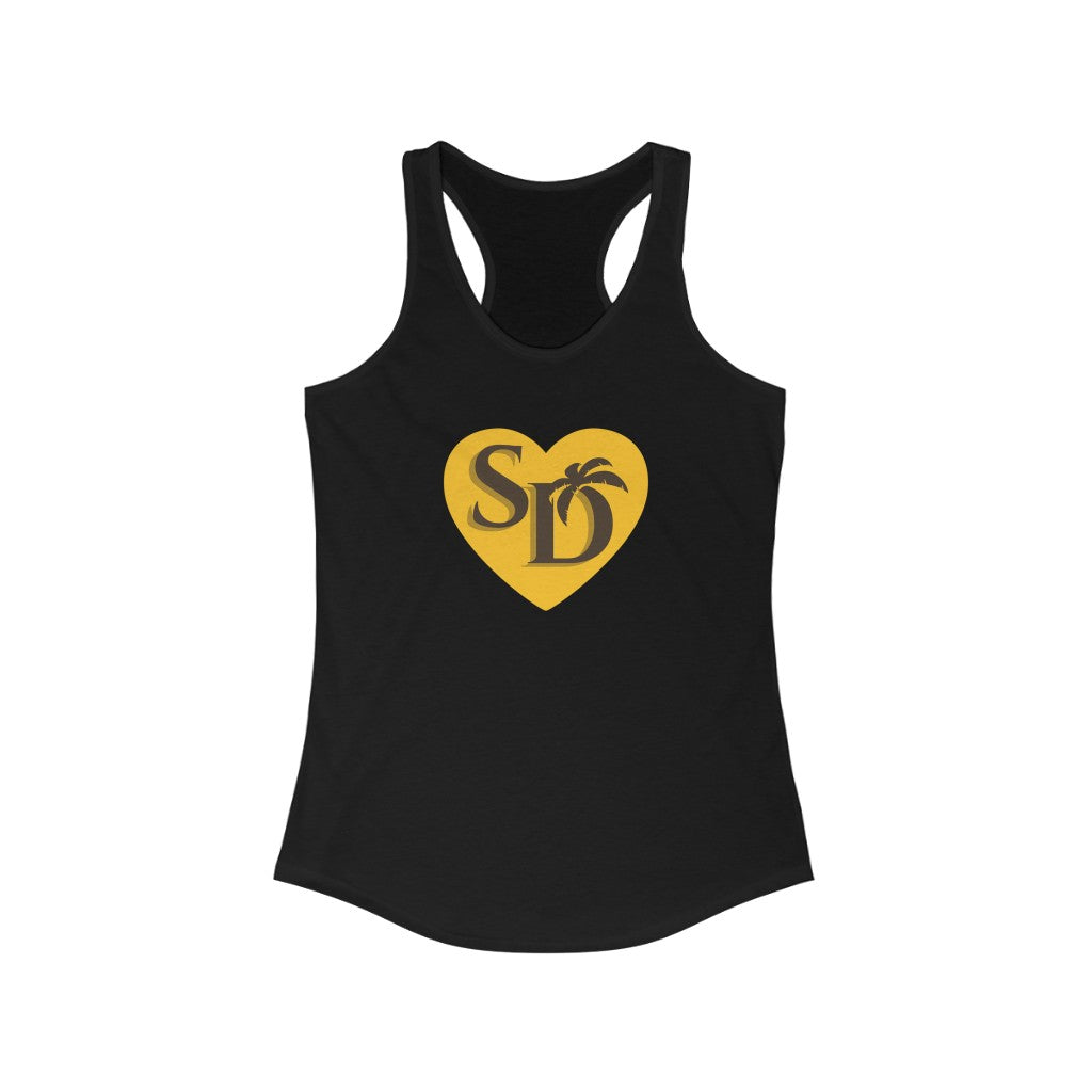 I Heart SD Brown and Gold Women's Racerback Tee