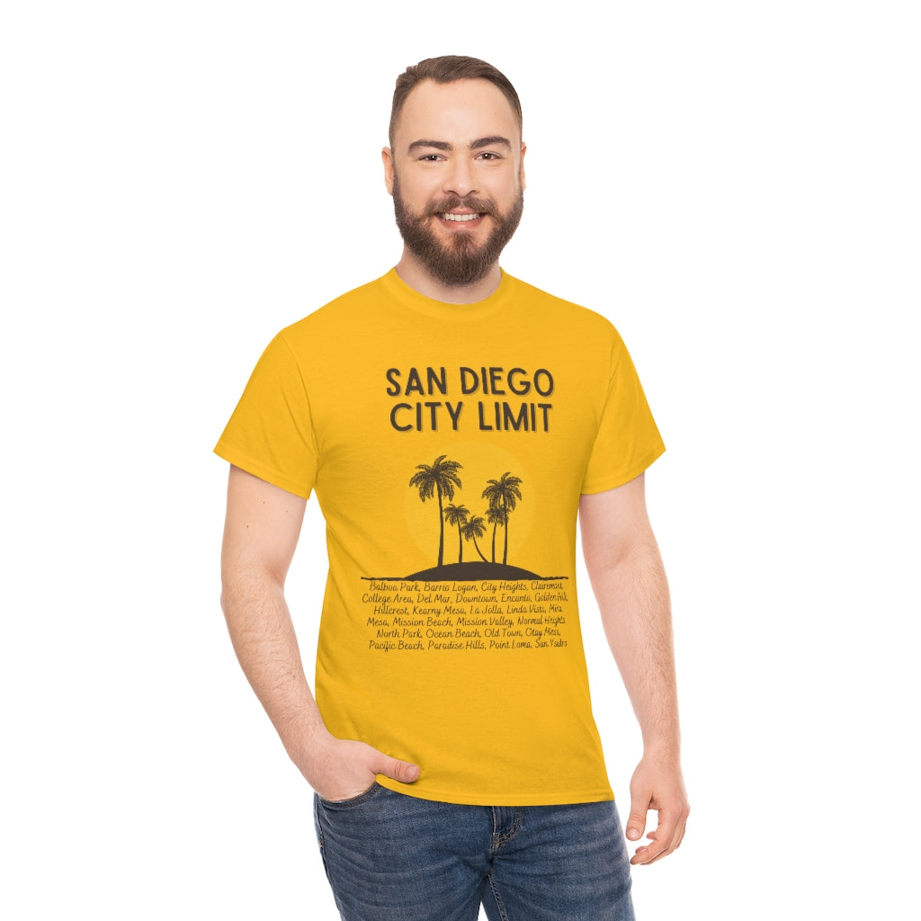 San Diego City Limit Heavy Cotton Tee, SD Areas on back
