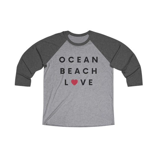 Ocean Beach Love Long Sleeve Baseball Tee, San Diego Neighborhood T-shirt (Unisex) (Multiple Colors Avail)