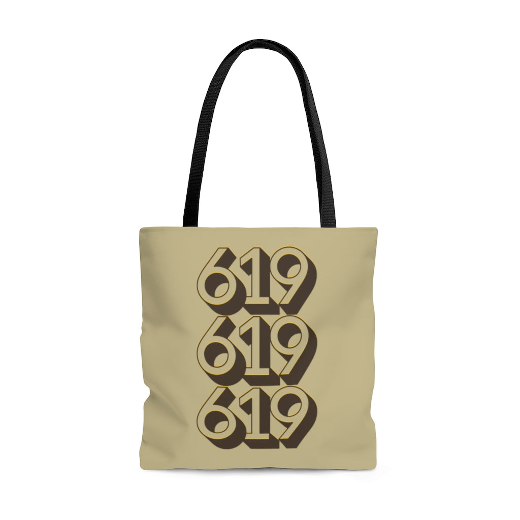619 Tote Bag, SD Sand, Brown and Gold Shopping Bag, San Diego Beach Bag
