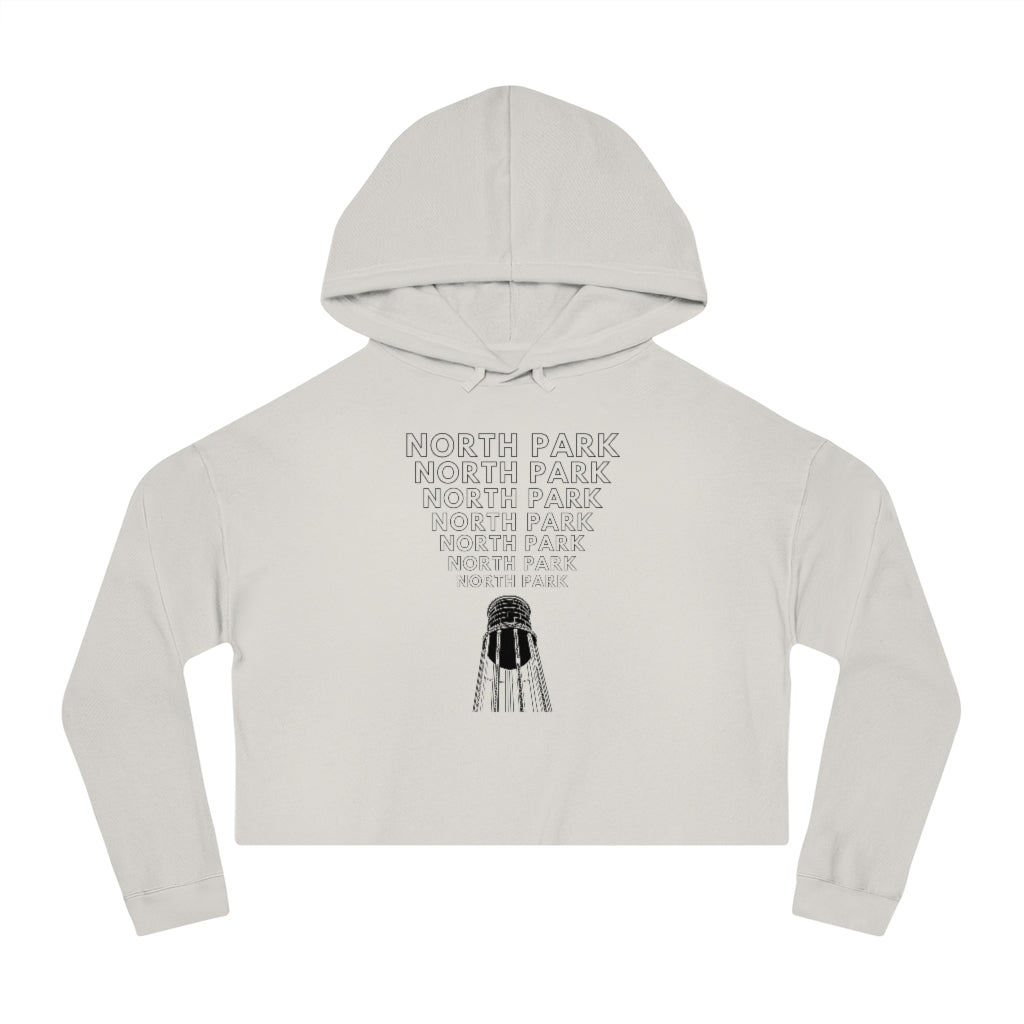 "Yell North Park" Cropped Hoodie, NP Water Tower Women's Hooded Sweatshirt
