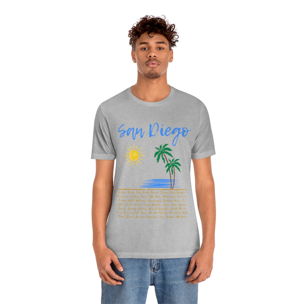 San Diego Neighborhoods Tee | SD Areas on back (Baby Blue)