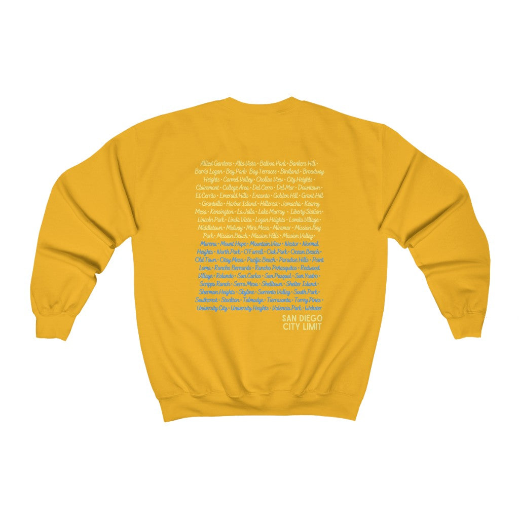 San Diego City Limit Sweatshirt | SD Areas on back (Baby Blue)
