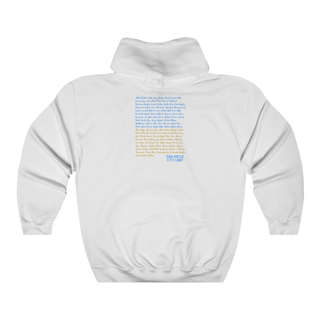San Diego Neighborhoods Hoodie | SD Areas on back (Baby Blue)
