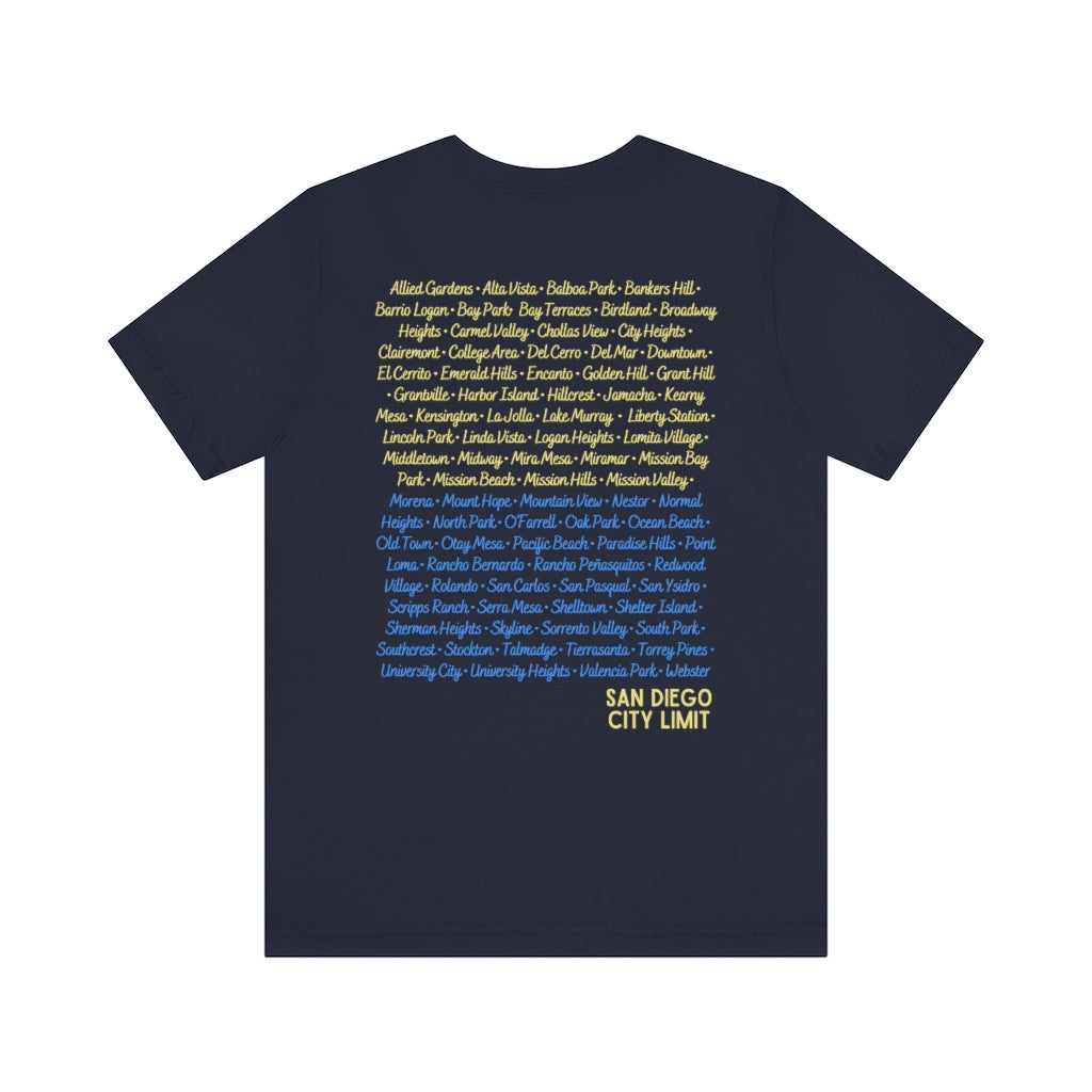 San Diego City Limit Tee | SD Areas on back (Baby Blue)