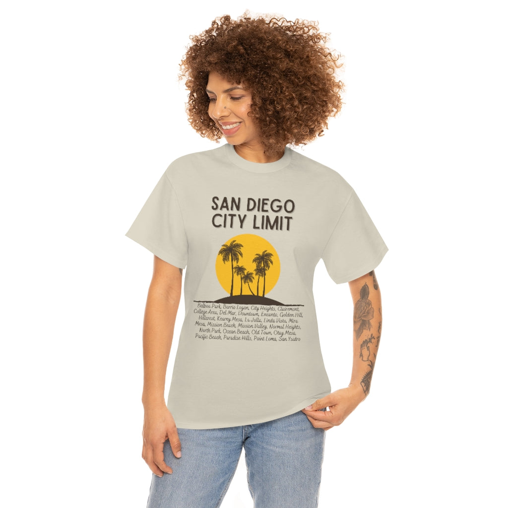 San Diego City Limit Heavy Cotton Tee, SD Areas on back