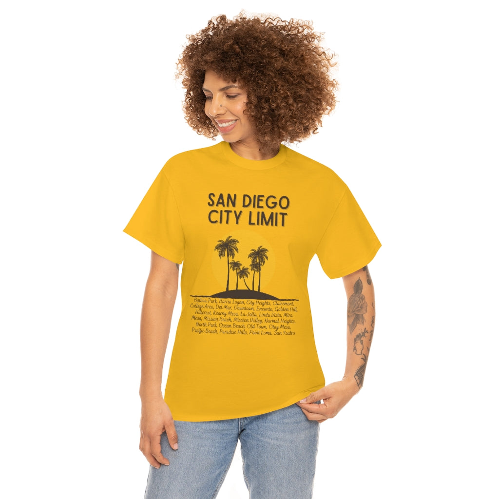 San Diego City Limit Heavy Cotton Tee, SD Areas on back