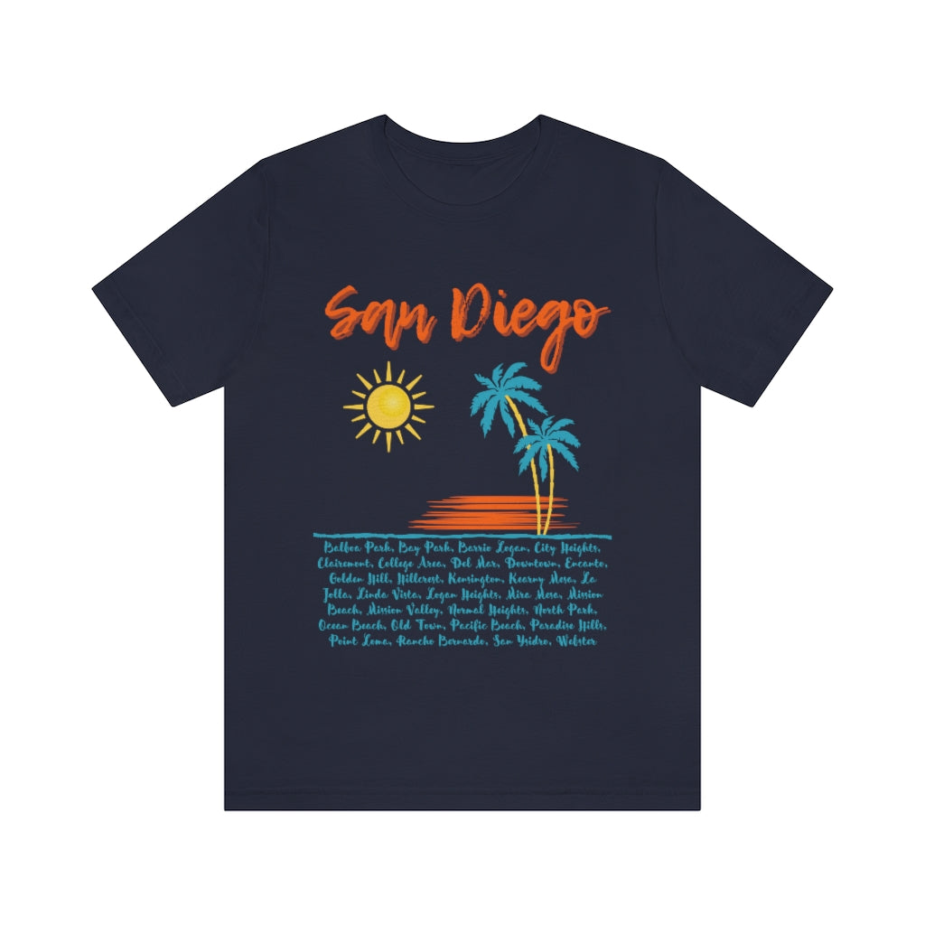 San Diego Neighborhoods Tee | SD Areas on back (Orange)