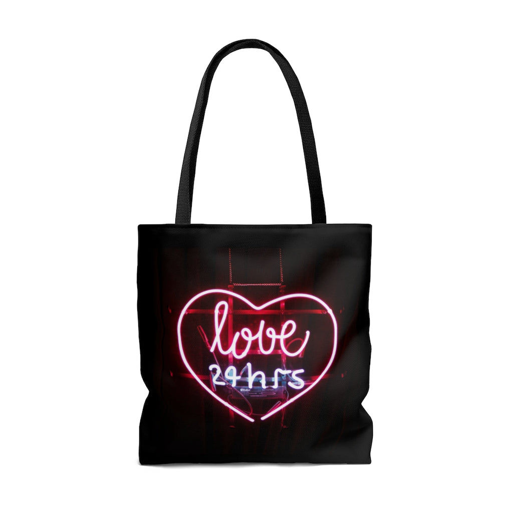 Love 24 Neon Sign Tote Bag