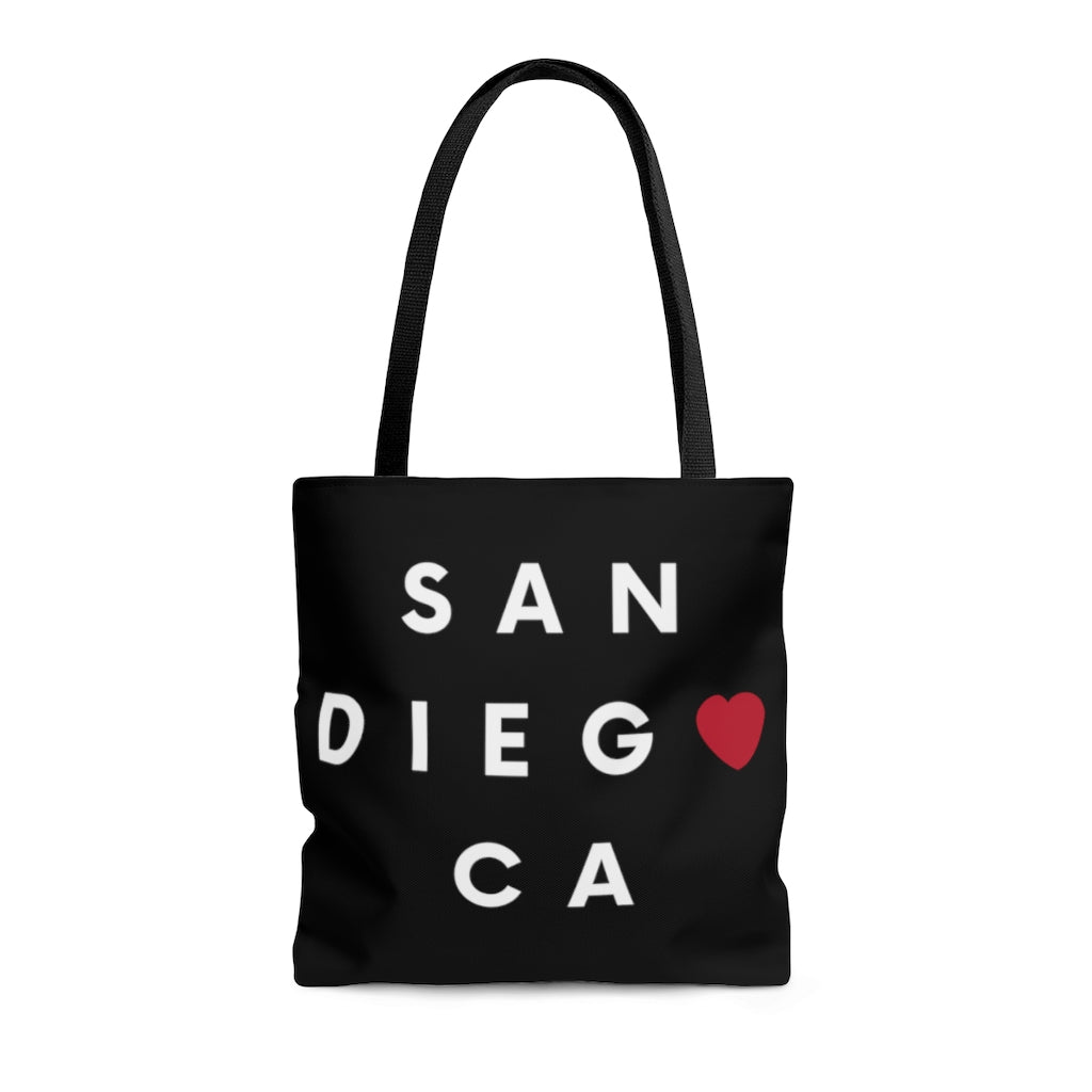 San Diego CA Black Tote Bag, SD Neighborhood Beach Bag