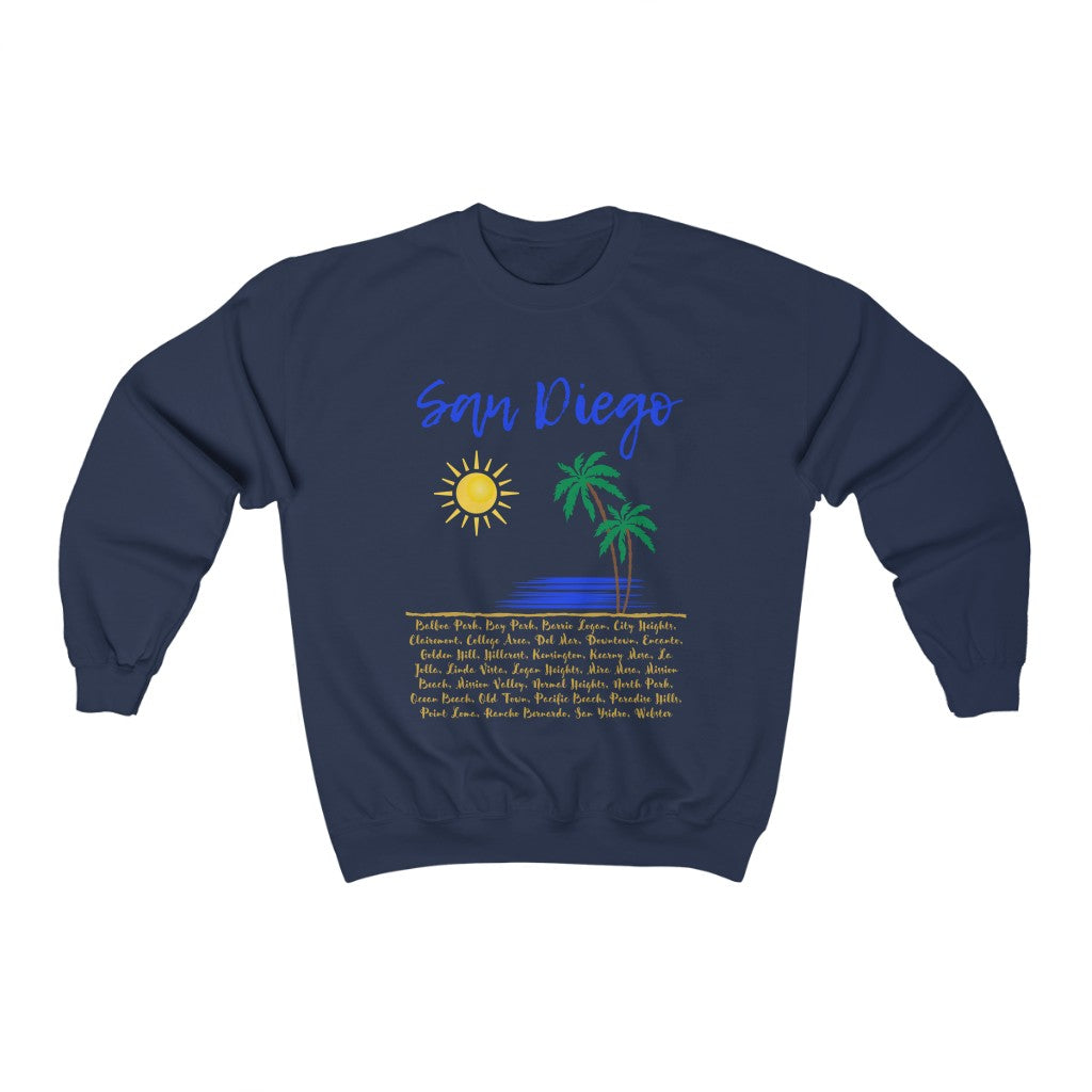 San Diego Neighborhoods Sweatshirt | SD Areas on back (Royal Blue)