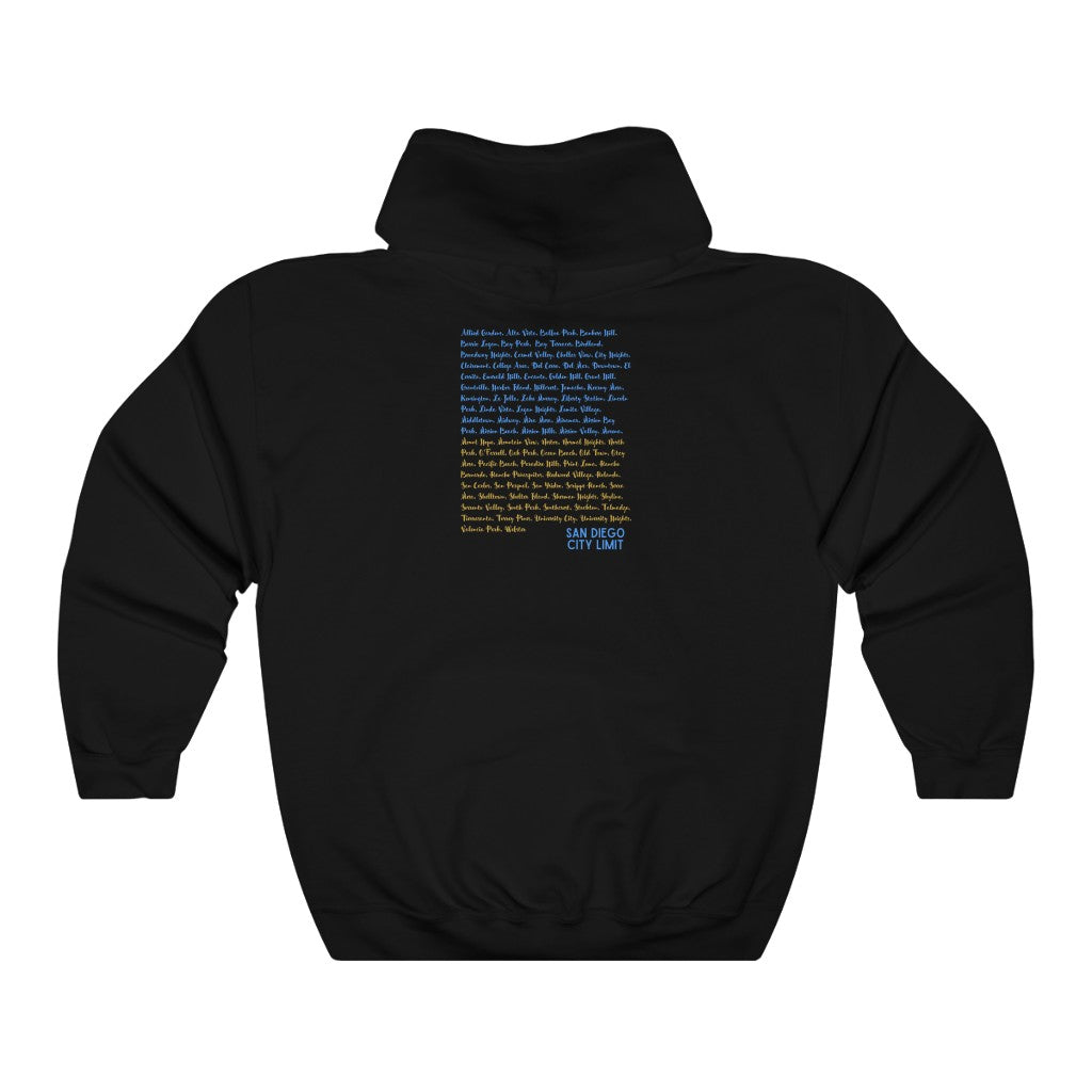 San Diego Neighborhoods Hoodie | SD Areas on back (Baby Blue)