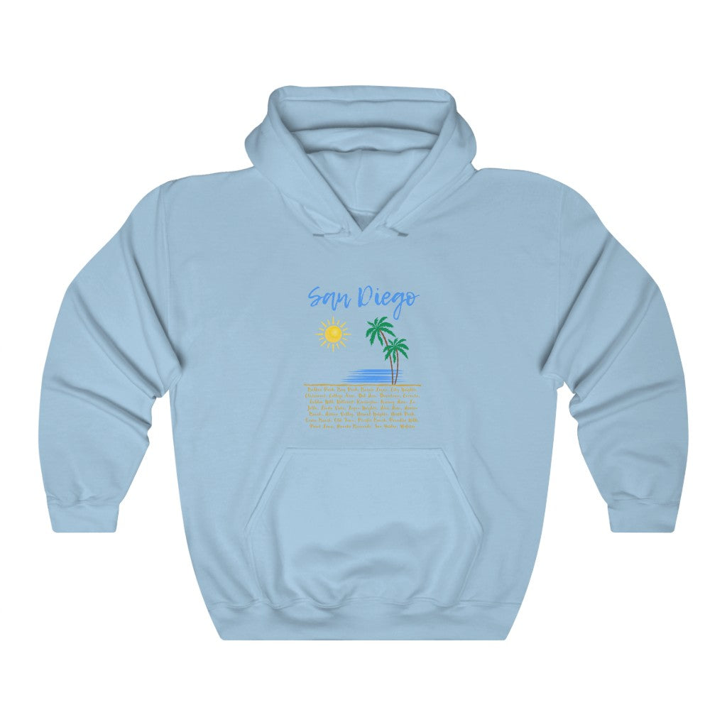 San Diego Neighborhoods Hoodie | SD Areas on back (Baby Blue)